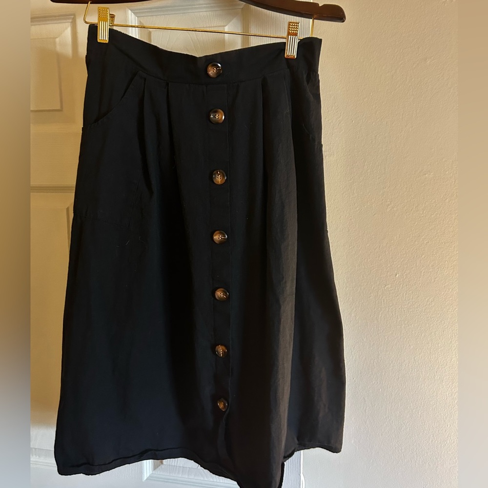 Button Front Midi Skirt